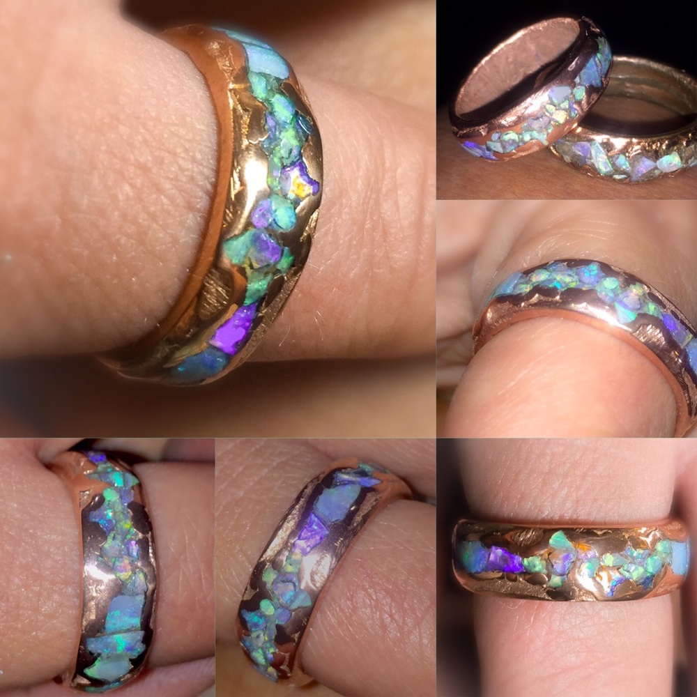 Australian Opal inlay copper wedding band Unisex